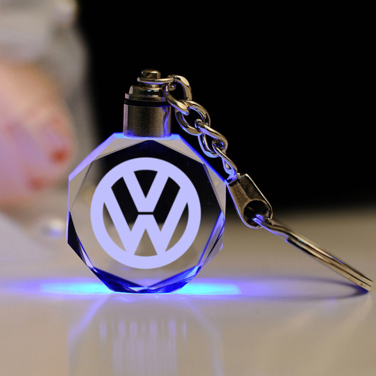 Car Logo 3d Laser Light Blank Acrylic Keychains Key Chain High End Promotional Gift Led Crystal Glass Keychain