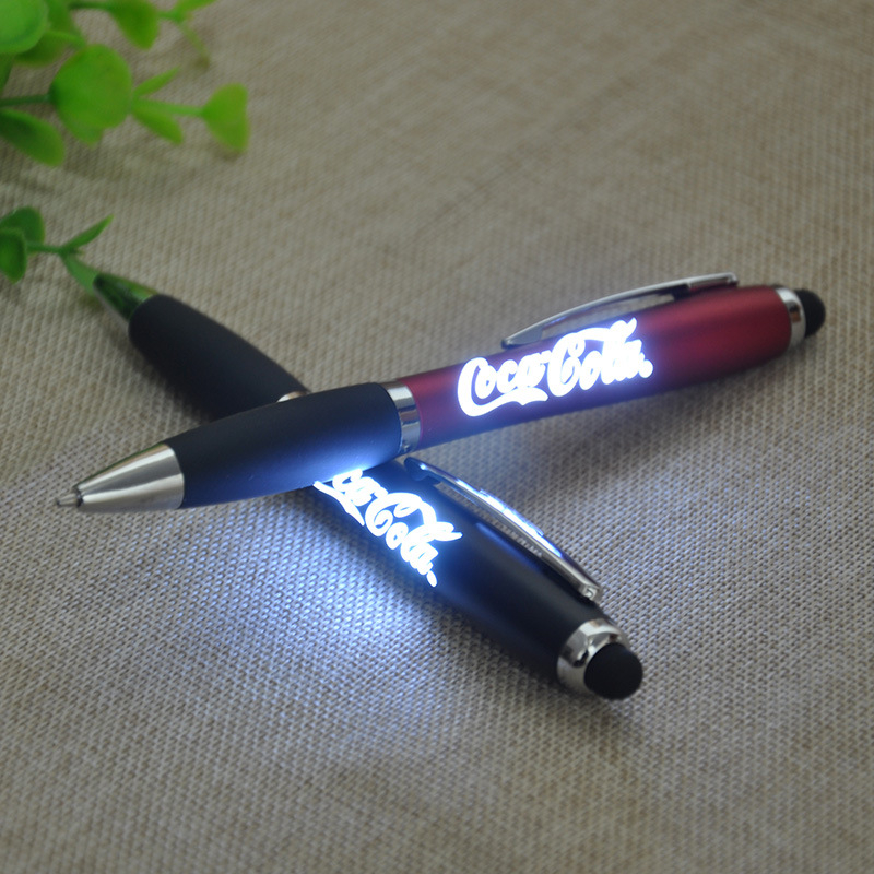 Promotion gifts custom logo led pen light up pen Soft Touch Screen Ball Point Pen logo with light