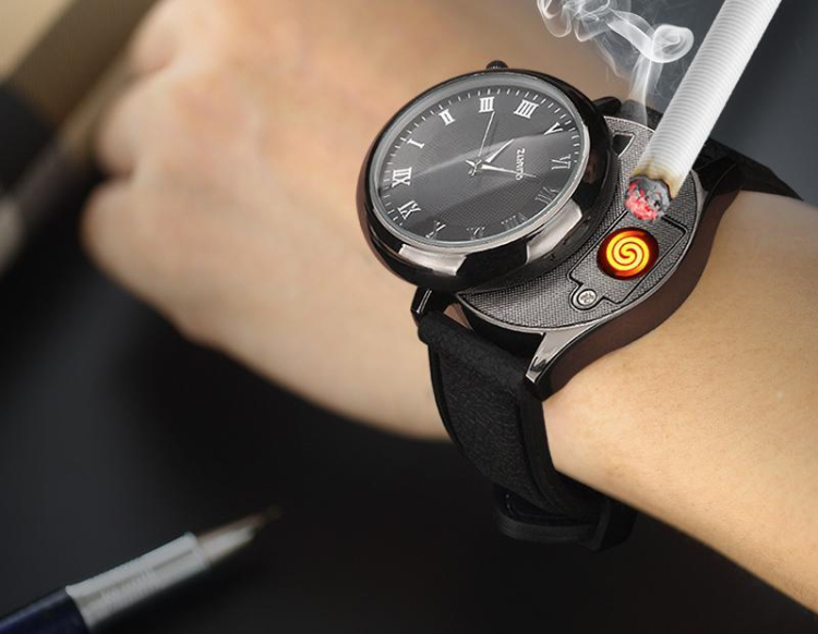 Military USB Charging Lighter Watch Flameless Windproof Cigarette Lighters Rechargeable Electronic Sports Men Watches No Gas