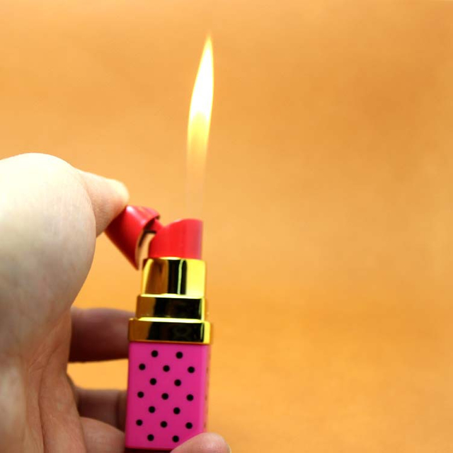 Ladies lipstick with lid inflatable flame lighter unique lighters gas lighter refill creative gift