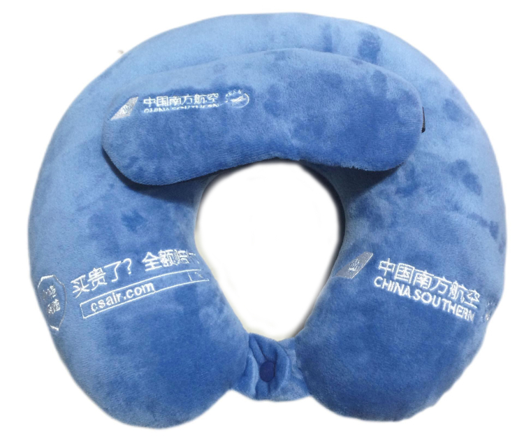 Airline Promotional Gift Comfortable Camping Plush Stuffed U-shaped Head Neck Travel Pillow and eye shade mask