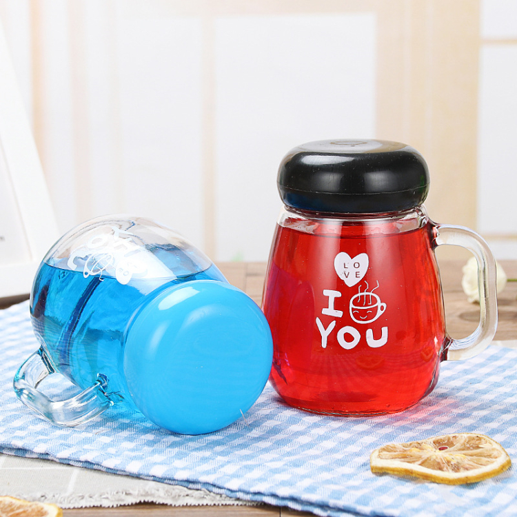 Drink Water Glass Handle Tea Mug with Coloured Lid
