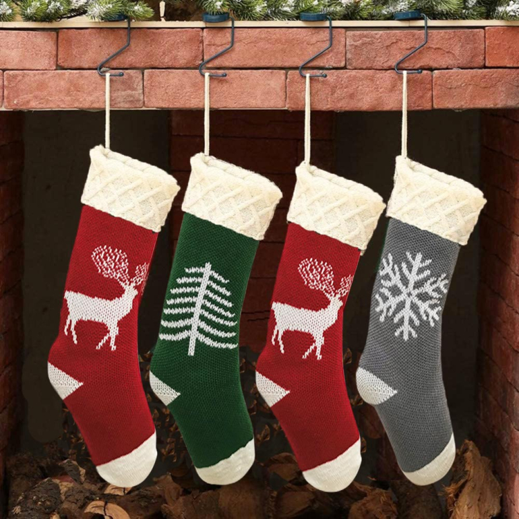 Christmas Stocking Faceless Doll Buffalo Plaid Trim Stocking Bags Christmas Hanging Socks for Holiday Party Decoration