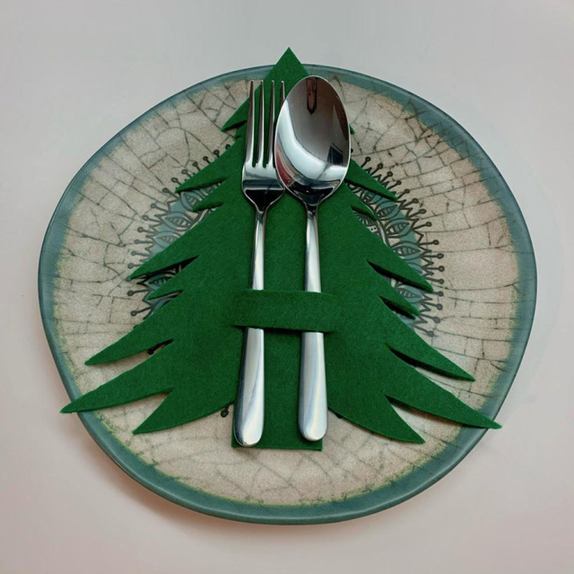 Creative Design Christmas Tree Shape Knife and Fork Holder Cover Christmas Table Decoration