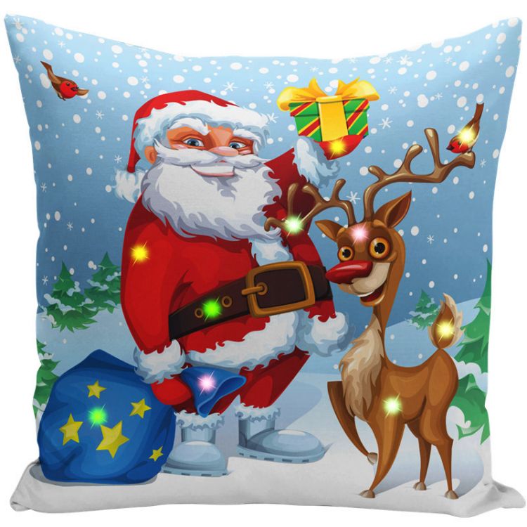 Digital Printed Christmas Pillow Cushion Cover with LED Lights