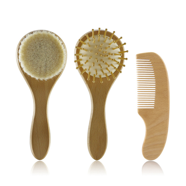 Natural Newborn Brush Hair Soft Bristles Bamboo Wooden Newborn Baby wool Brush Set Hair Brush Combs