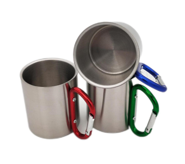 Camping Carabiner Handle Stainless Steel Coffee Mug Silver Custom LOGO Beer Mugs