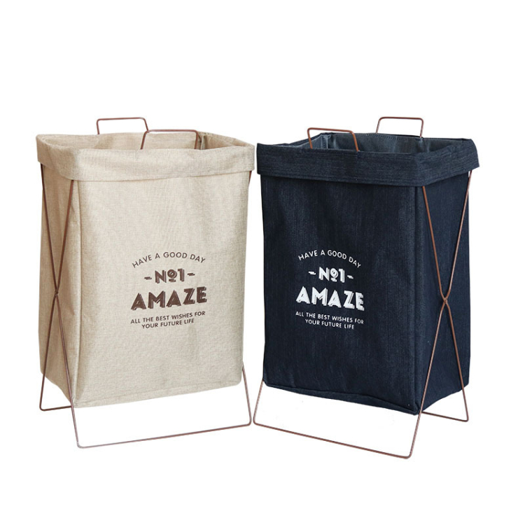 Cotton linen foldable laundry basket with cover waterproof household laundry basket laundry basket