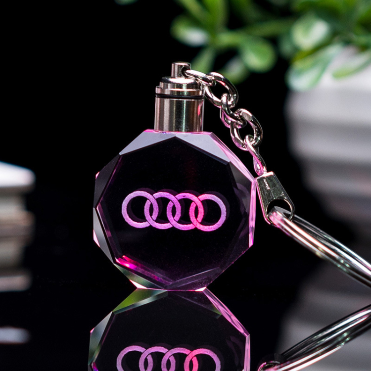 Car Logo 3d Laser Light Blank Acrylic Keychains Key Chain High End Promotional Gift Led Crystal Glass Keychain