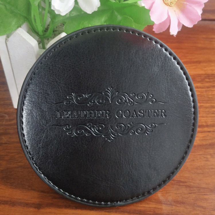 9cm,10cm Round Custom Logo PU Leather Cup Mat 6pcs in 1 Coaster