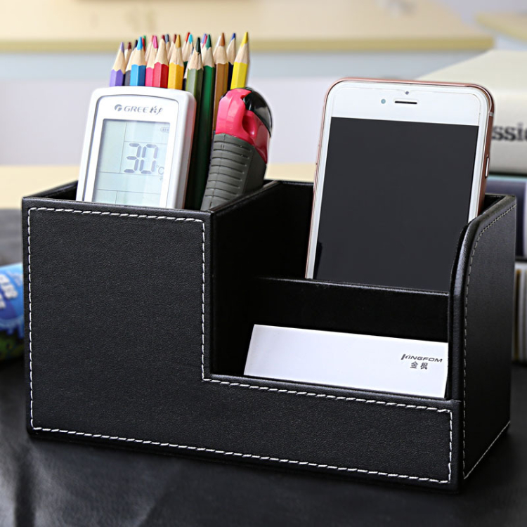 Functional Desk Organizer Leather Storage Rack Office Collection Box Simple Convenient Pen Holder Desktop Storage Box