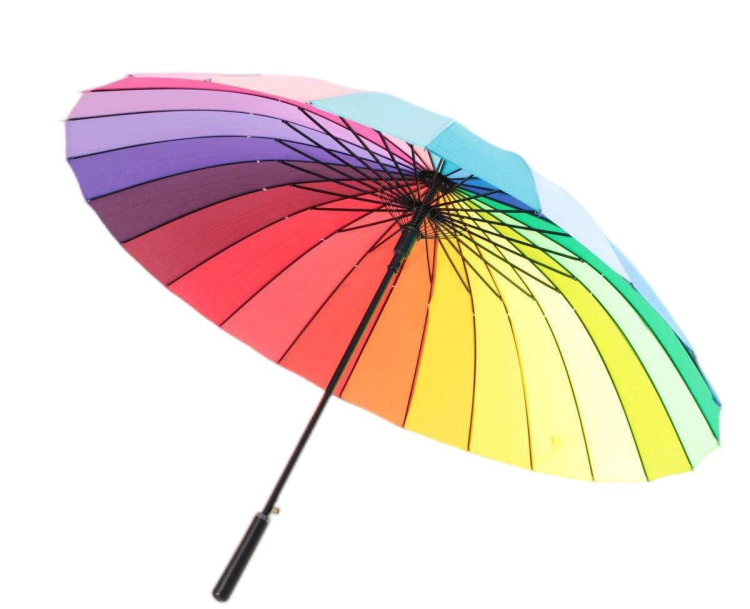 Customized Logo 16K Automatic Open Iridescence Umbrella Golf Windproof Parasol Long Straight Handle Rainbow Umbrella