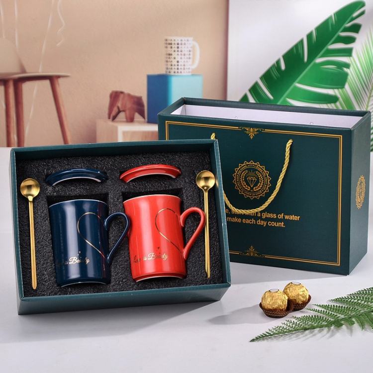 New Design Promotional Gift Set Custom Logo Couple Light Luxury Mug Set Gift Box Ceramic Coffee Cups No reviews yet