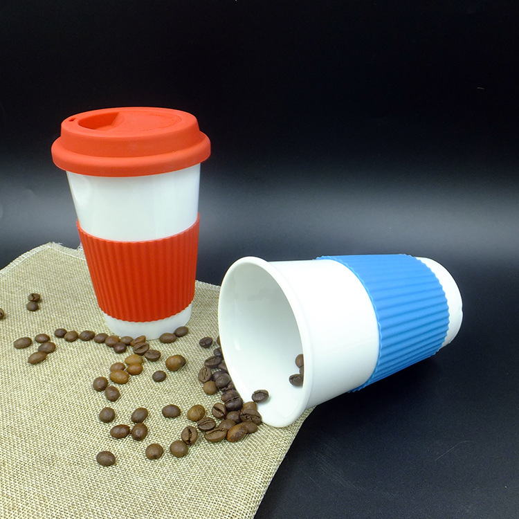Ceramic Coffee Cup with Silicon Grip and Cover