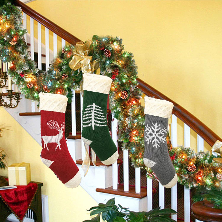 Christmas Stocking Faceless Doll Buffalo Plaid Trim Stocking Bags Christmas Hanging Socks for Holiday Party Decoration