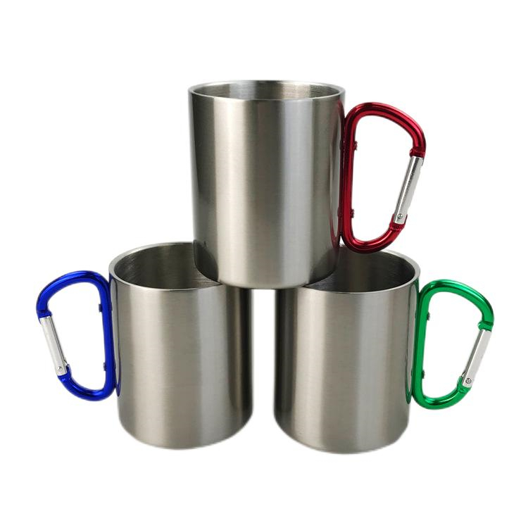 Camping Carabiner Handle Stainless Steel Coffee Mug Silver Custom LOGO Beer Mugs