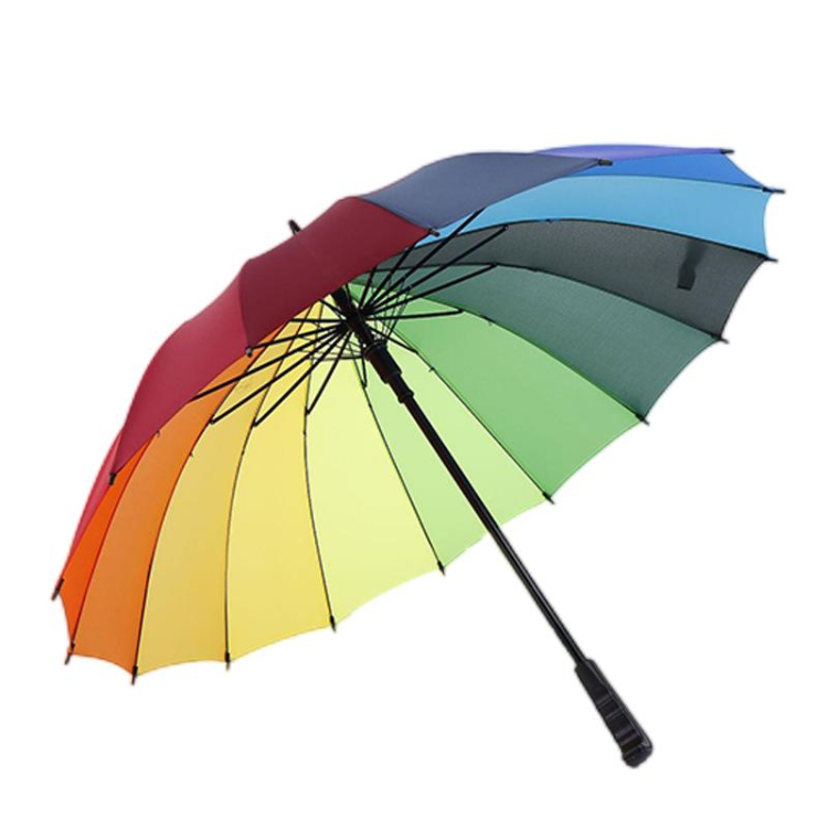 Customized Logo 16K Automatic Open Iridescence Umbrella Golf Windproof Parasol Long Straight Handle Rainbow Umbrella