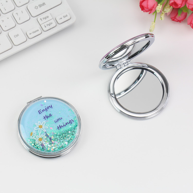 Custom Portable Double Sides Metal Folding Mirror DIY Round Make-up Mirror Rectangular Heart Cosmetic Pocket Mirror with Epoxy