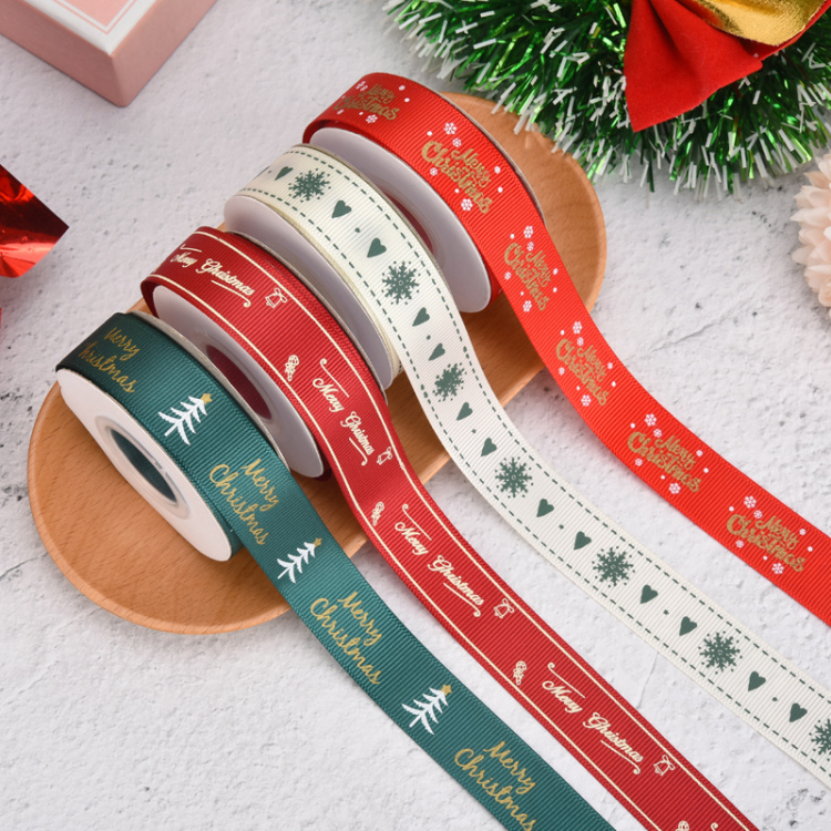 Merry Christmas Ribbon With Logo Groigrain Ribbon For Christmas Cake Box Ribbon