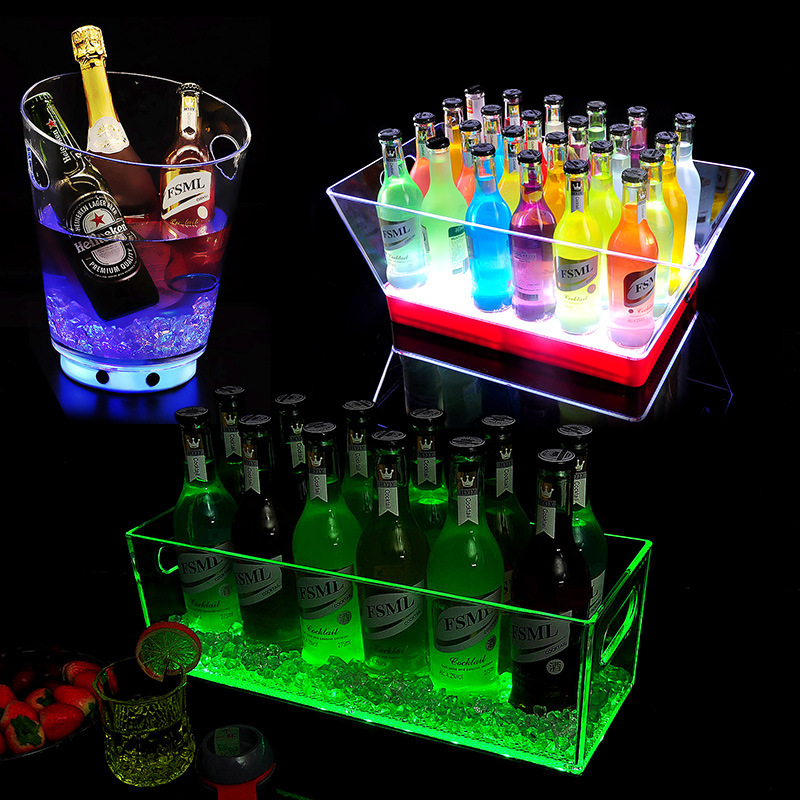 Custom Logo Colorful Light Bar Acrylic Champagne Bucket LED Luminate 5L Plastic Wine Cooler
