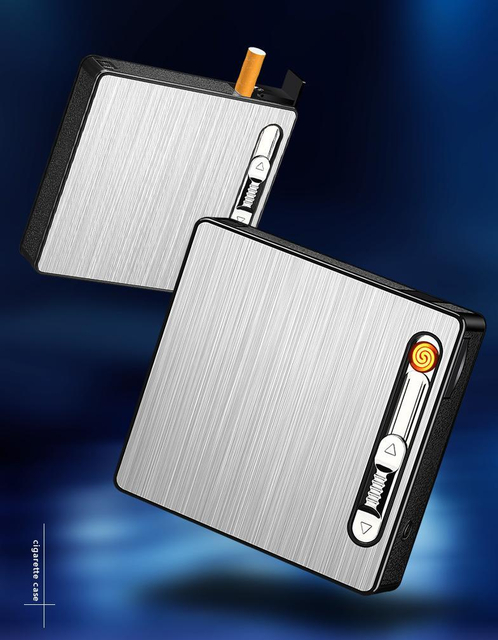 Mens Gift 20pcs aluminium cigarette box with Flameless USB Lighter