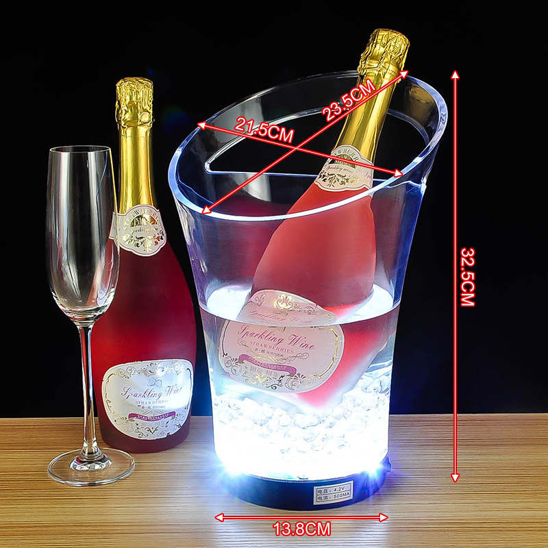 Custom Logo Colorful Light Bar Acrylic Champagne Bucket LED Luminate 5L Plastic Wine Cooler