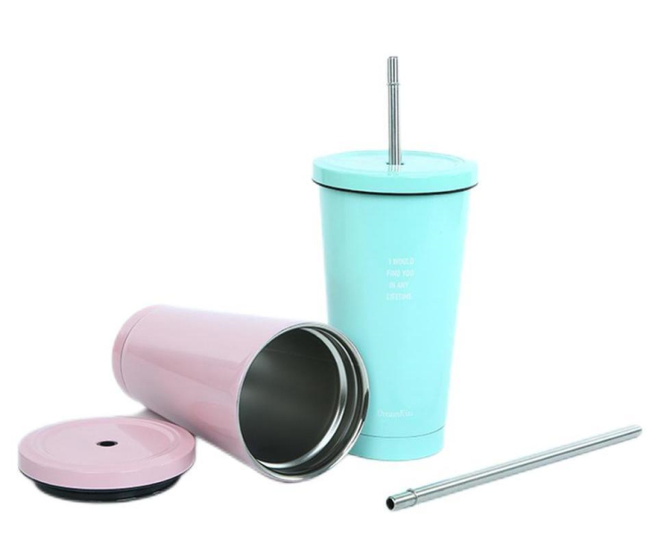 16OZ Stainless Steel Tumbler STRAWS Cup Custom Logo Colorful Water Bottle Thermos With Straw Double Wall Vacuum Coffee Mug