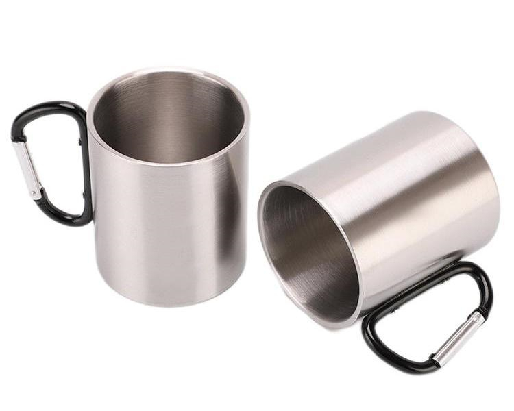 Camping Carabiner Handle Stainless Steel Coffee Mug Silver Custom LOGO Beer Mugs