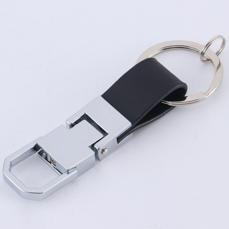 Good Quality Cheap Metal Leather Loop Keyring Metal keychain for car or gift