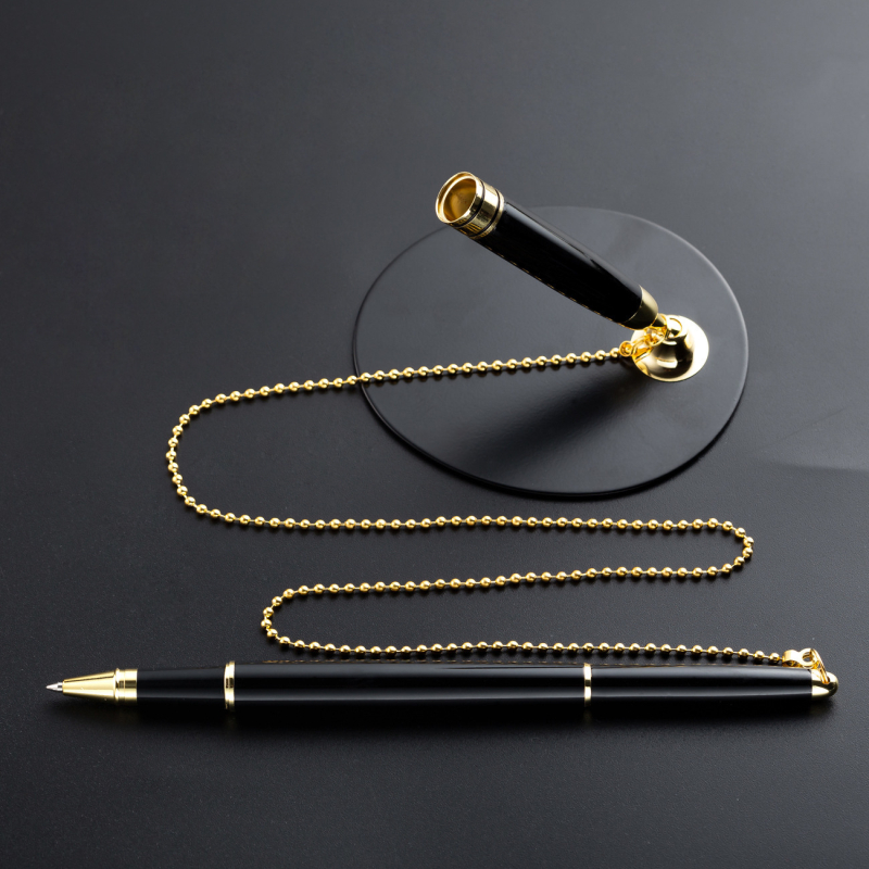 Metal table pen with bead chain desk pen luxury office bank counter signature pen for business promotional gifts