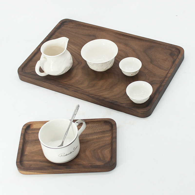 Luxury black walnut wood food Dry Fruit Compartment Solid Round Wooden Dish Serving Tray