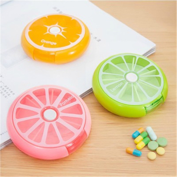 Fruit Shell Packaging 7 Compartment Round Rotating Child proof Pill Box