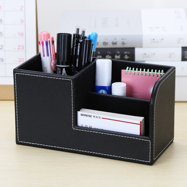 Functional Desk Organizer Leather Storage Rack Office Collection Box Simple Convenient Pen Holder Desktop Storage Box