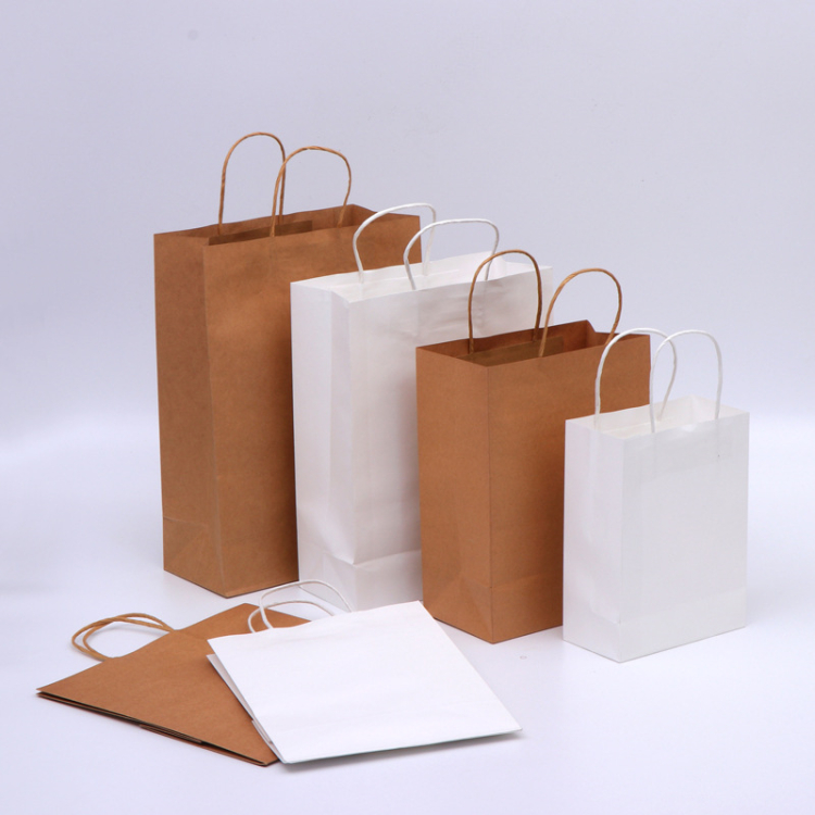 Popular takeaway paper white bags for food, clothing, gift, grocery white paper bag with handle