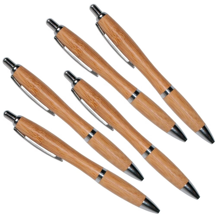 ECO Pen of Bamboo ball pen with clip and metal trim Environmentally friendly Ballpoint pen with Custom logo