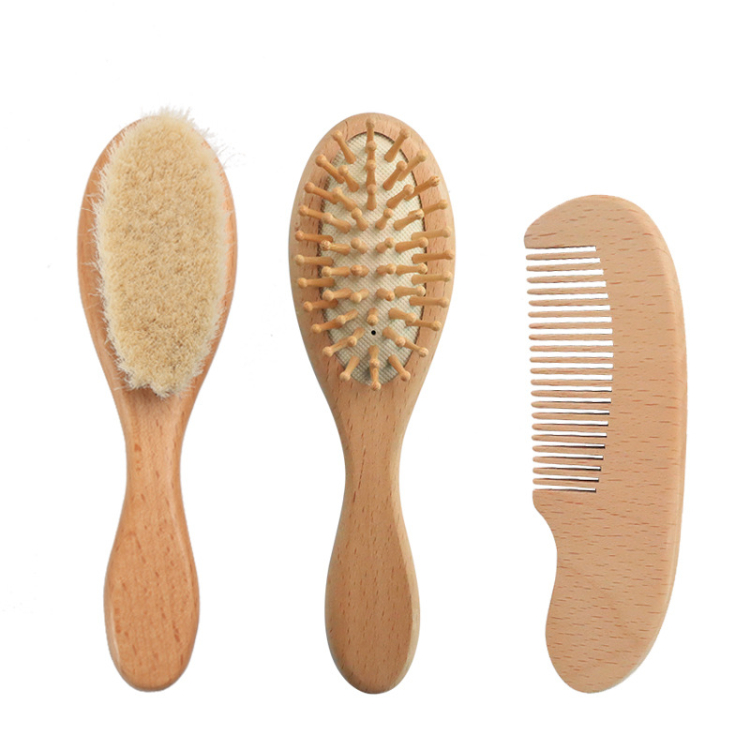 Natural Newborn Brush Hair Soft Bristles Bamboo Wooden Newborn Baby wool Brush Set Hair Brush Combs