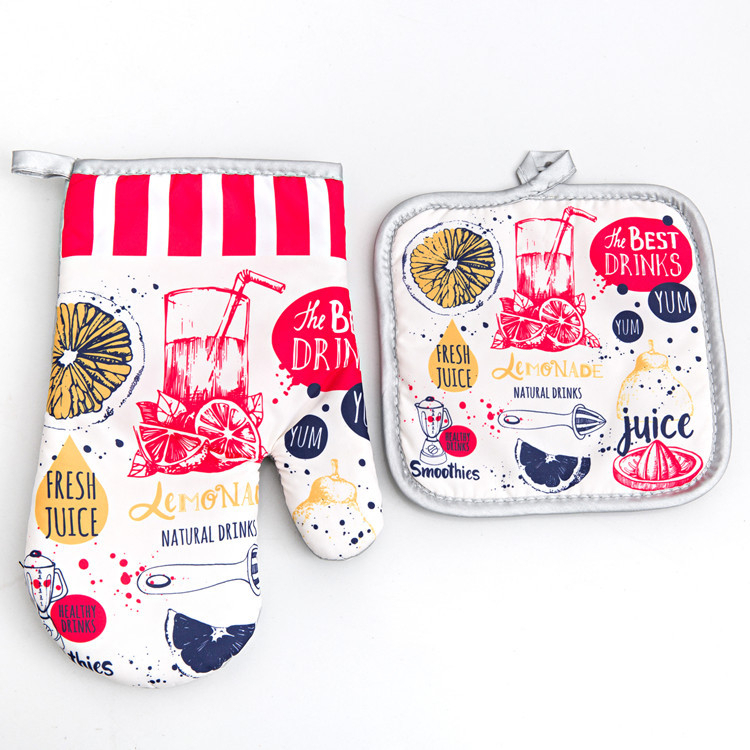 Cotton Printing Kitchen Chef Oven Mitt Glove Pot Holder Set Wholesale Custom Chef Cooking Set