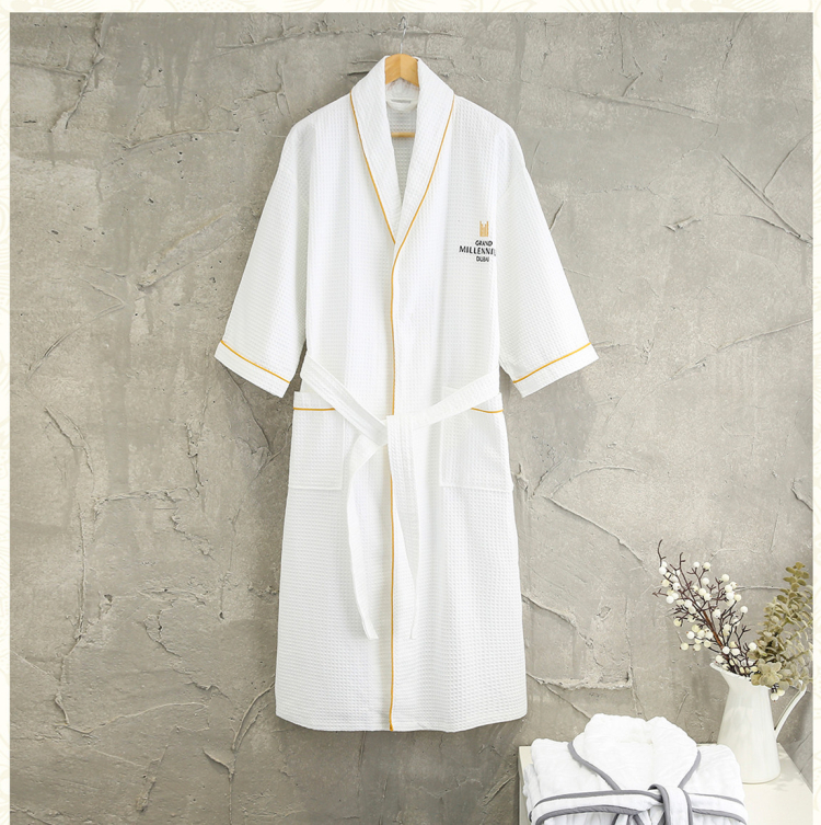 Kimono Terry Bathrobe 100% Cotton Hotel Waffel Robe Wholesale Lightweight Unisex Women's & Men's Absorbent Soft Spa