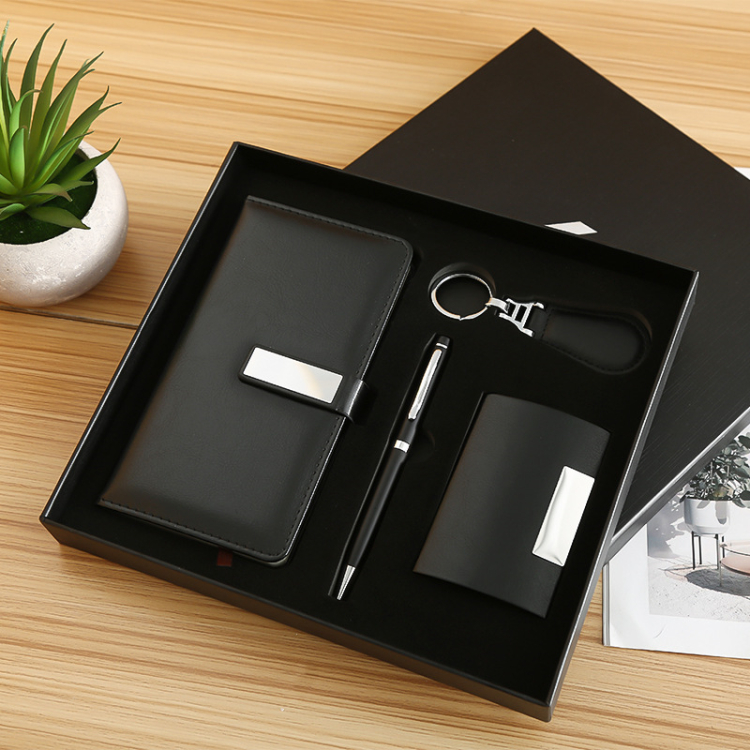 PU Leather Notebook Pen Key Chain Gift Box Set