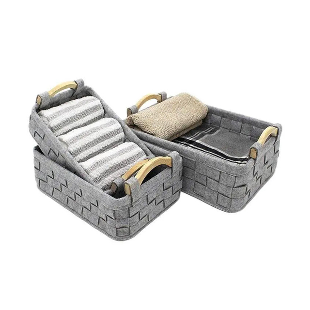 Cube Closet Organizers Felt Storage Baskets with Wood Handles