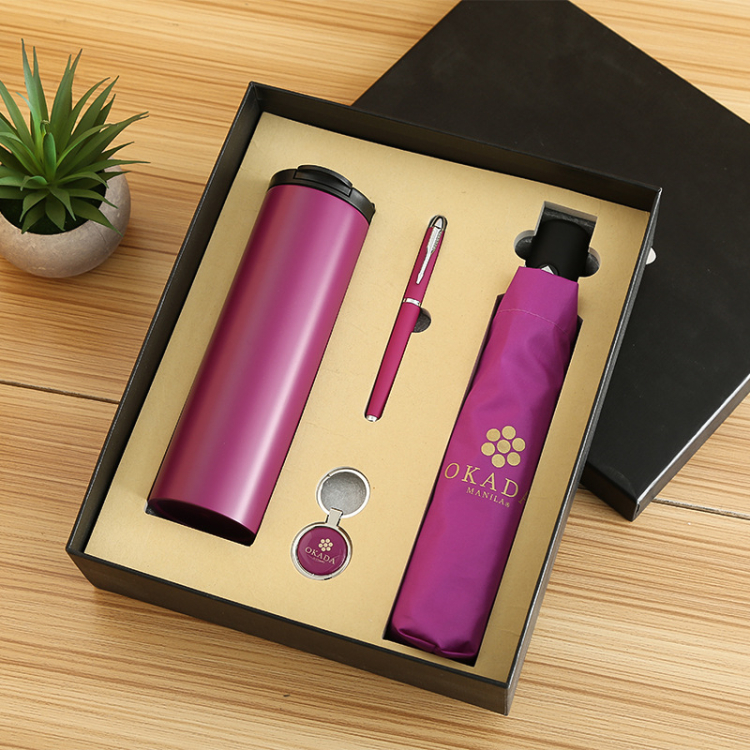Lady Promotional Gift Set Umbrella Bottle Keyring Pen Set