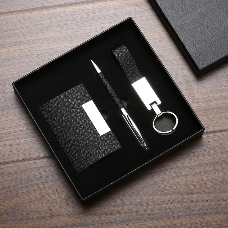 Popular Classic Leather Pen Keyring Business Card Box Set