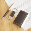 Executive Business Gift Leather Card Box Pen Keychain Set