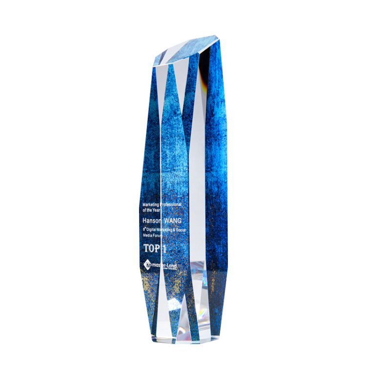 Hand Made Colorful Custom Shape Logo High End Business Anniversary Meeting Gift K9 Crystal Award Trophy