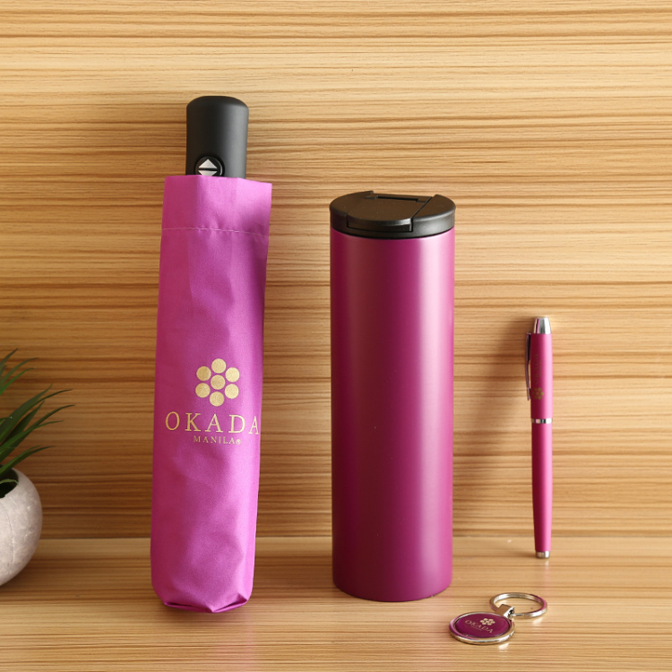 Lady Promotional Gift Set Umbrella Bottle Keyring Pen Set