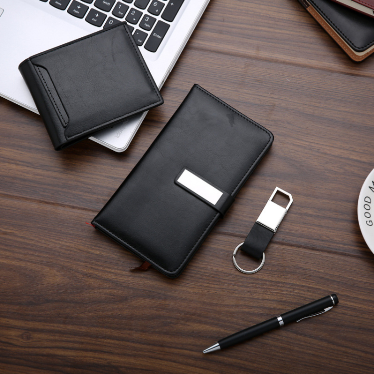 Custom Logo Business Gift Leather Notebook Wallet Keyring Set