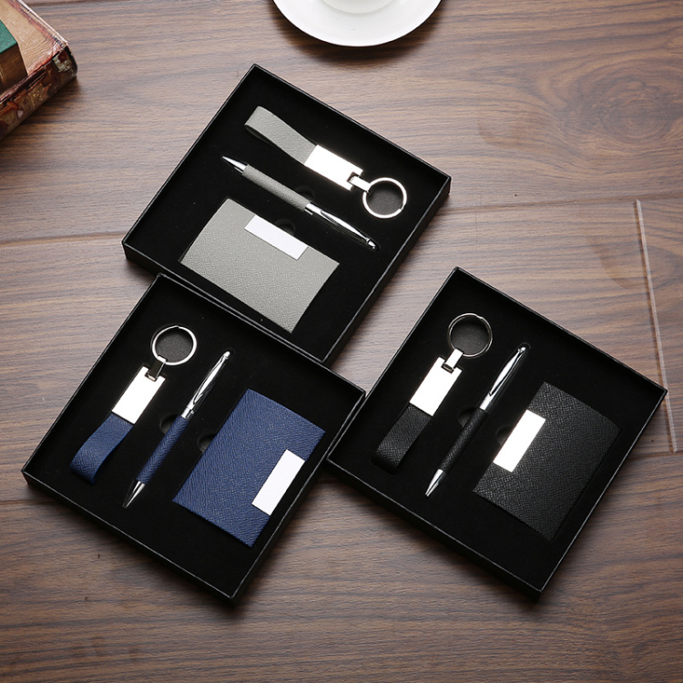 Popular Classic Leather Pen Keyring Business Card Box Set