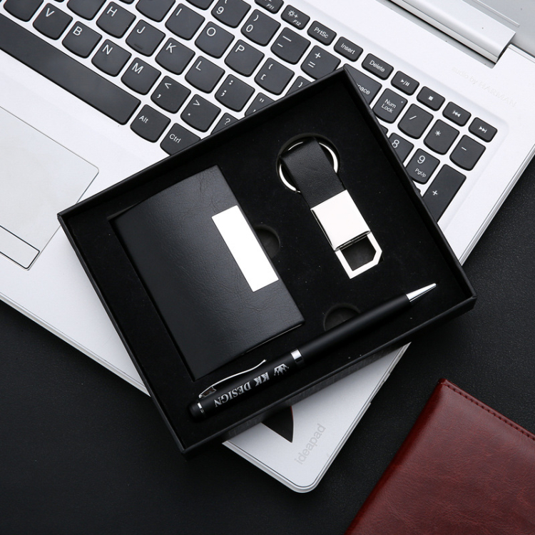 Popular Classic Leather Pen Keyring Business Card Box Set