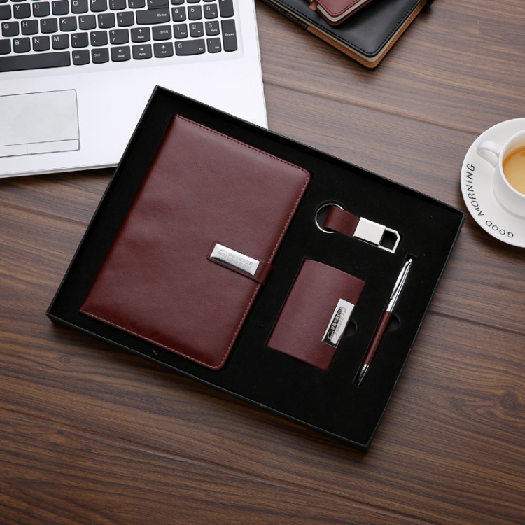 Custom Logo Business Gift Leather Pen Notebook kechain Set