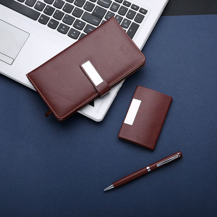 Custom Logo Business Gift Leather Pen Notebook kechain Set